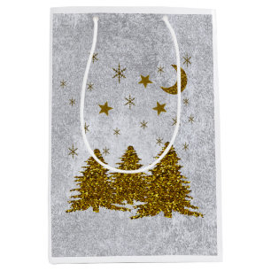 Glittering Christmas tree, stars and moon Medium Gift Bag