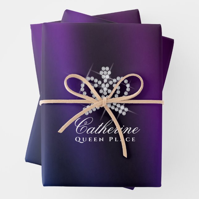 Glittering Crown Black Blue Purple Wrapping Paper Sheet (In situ)