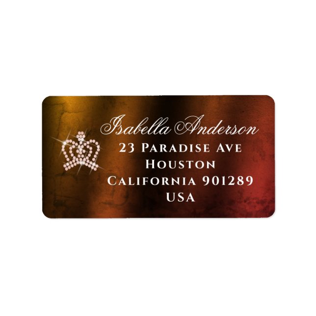 Glittering Crown Black Gold Return Address Label (Front)