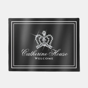 Glittering Crown Black White Doormat