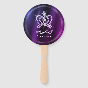 Glittering Crown Blue Purple Hand Fan