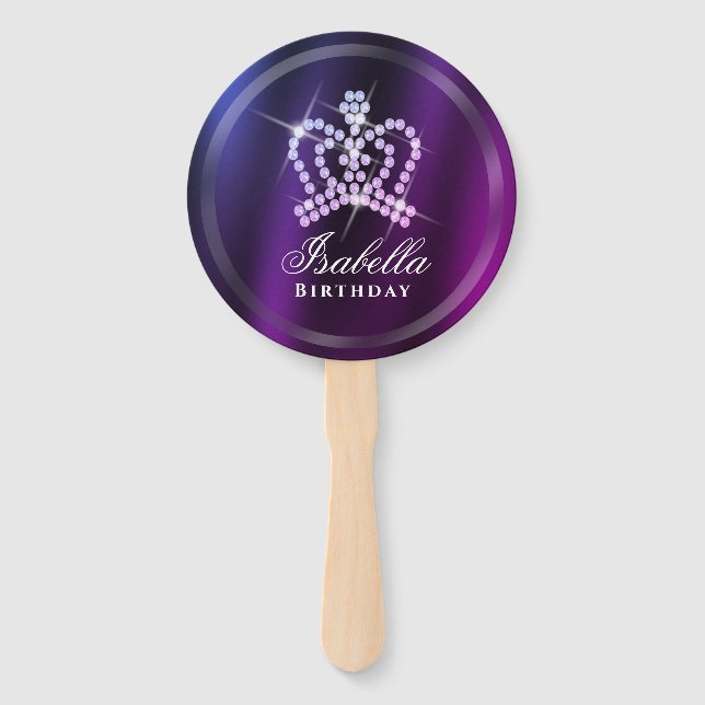 Glittering Crown Blue Purple Hand Fan (Front)