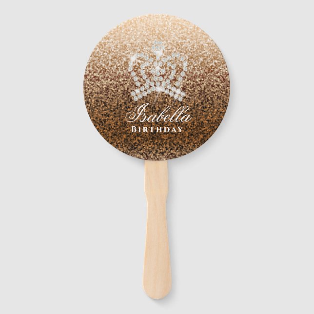 Glittering Crown Gold Hand Fan (Front)