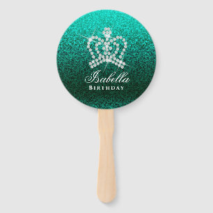 Glittering Crown Green Hand Fan