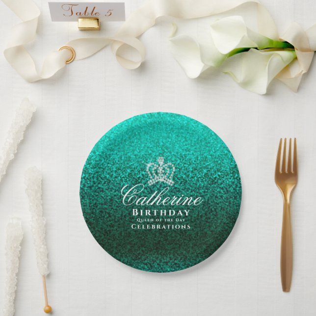 Glittering Crown Green  Paper Plate (Wedding)