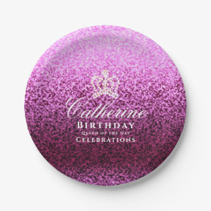 Glittering Crown Lavender Paper Plate