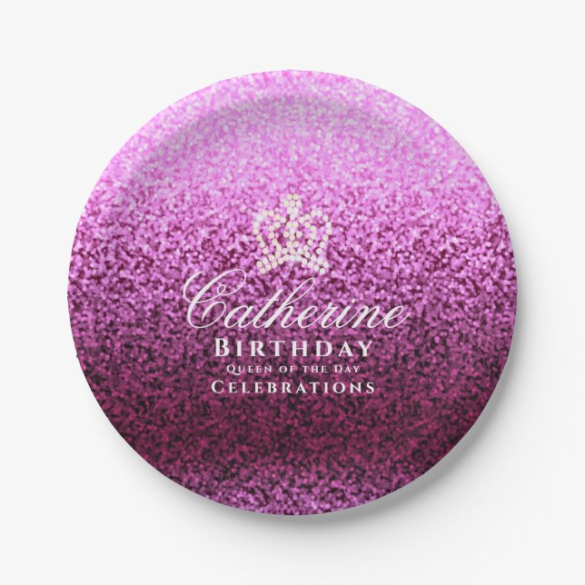Glittering Crown Lavender Paper Plate (Front)