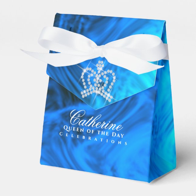 Glittering Crown Luxury Blue Aqua Favour Box (Front Side)