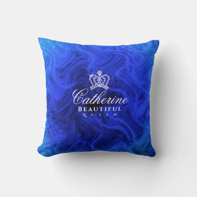 Glittering Crown Luxury Blue Cushion (Front)