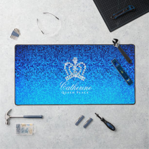 Glittering Crown Luxury Blue Desk Mat