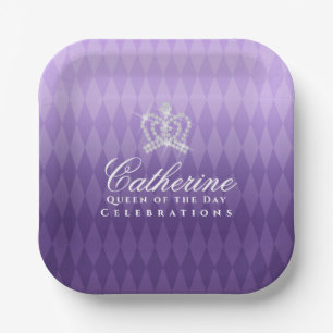 Glittering Crown Luxury Purple Paper Plate