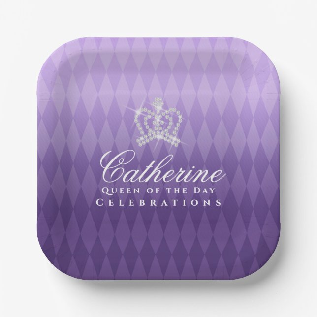 Glittering Crown Luxury Purple Paper Plate (Front)