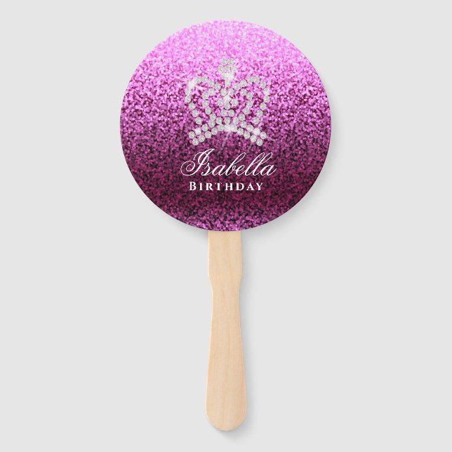 Glittering Crown Magenta Hand Fan (Front)