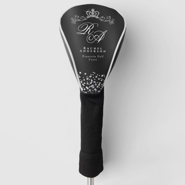 Glittering Crown Monogram Black Golf Head Cover (Front)