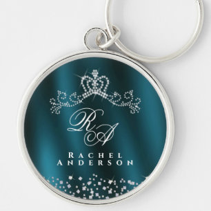 Glittering Crown Monogram Green Key Ring