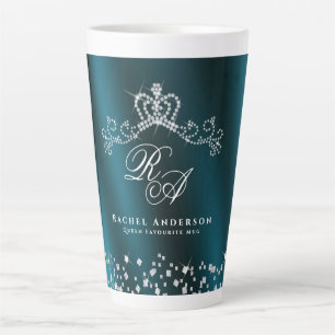 Glittering Crown Monogram Green Latte Mug