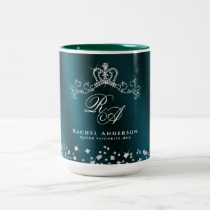 Glittering Crown Monogram Green Two-Tone Coffee Mug