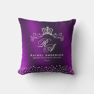 Glittering Crown Monogram Magenta Cushion