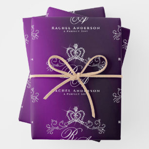 Glittering Crown Monogram Magenta Wrapping Paper Sheet