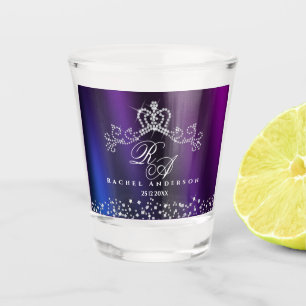 Glittering Crown Monogram Purple Blue Shot Glass