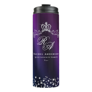 Glittering Crown Monogram Purple Blue Thermal Tumbler