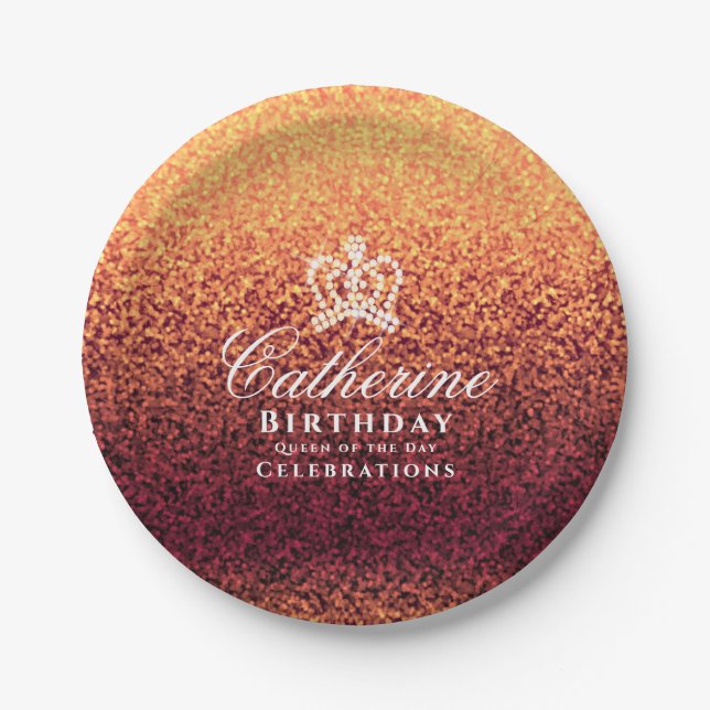 Glittering Crown Red Gold Paper Plate (Front)