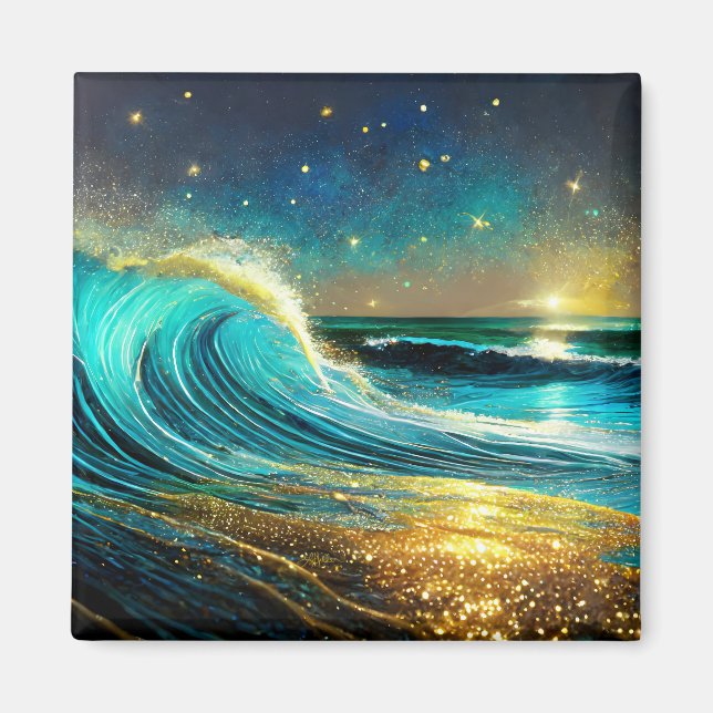 Glittering Divergent Ocean Waves Magnet (Front)
