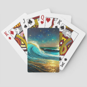 Glittering Divergent Ocean Waves Playing Cards