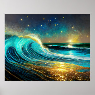Glittering Divergent Ocean Waves Poster