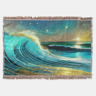 Glittering Divergent Ocean Waves Throw Blanket
