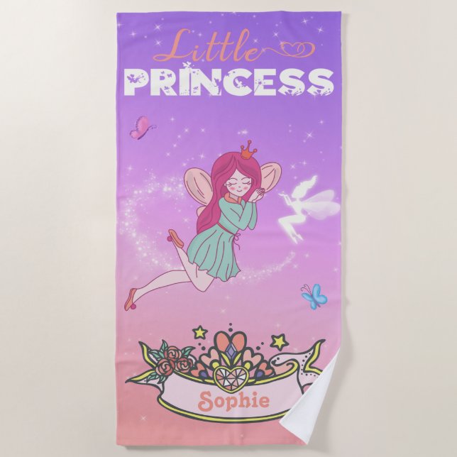 👸Glittering Fairy Princess Custom Name   Beach Towel (Front)