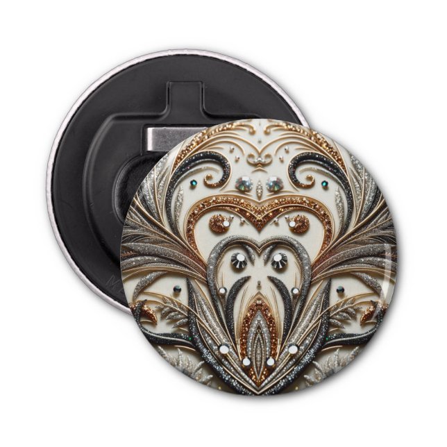 Glittering floral pattern with gemstone bottle opener (Front)