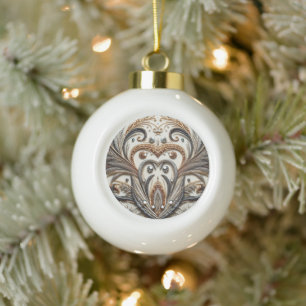 Glittering floral pattern with gemstone ceramic ball christmas ornament