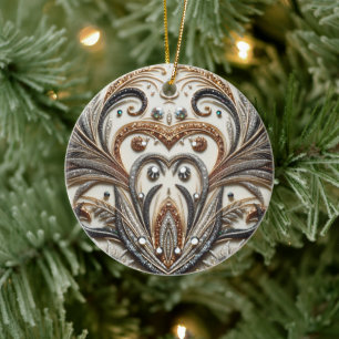 Glittering floral pattern with gemstone ceramic tree decoration