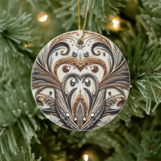 Glittering floral pattern with gemstone ceramic tree decoration (Tree)