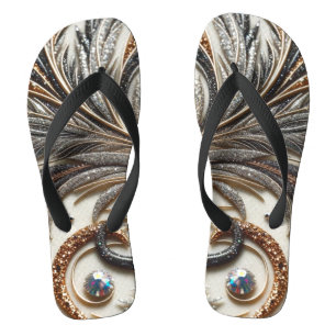 Glittering floral pattern with gemstone flip flops