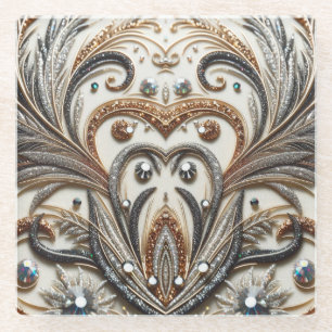 Glittering floral pattern with gemstone glass coaster