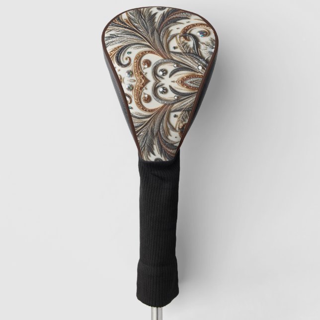 Glittering floral pattern with gemstone golf head cover (Front)