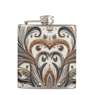 Glittering floral pattern with gemstone hip flask