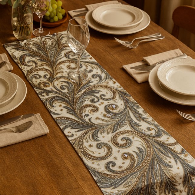 Glittering floral pattern with gemstone short table runner (Creator Uploaded)