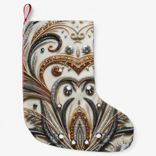 Glittering floral pattern with gemstone small christmas stocking