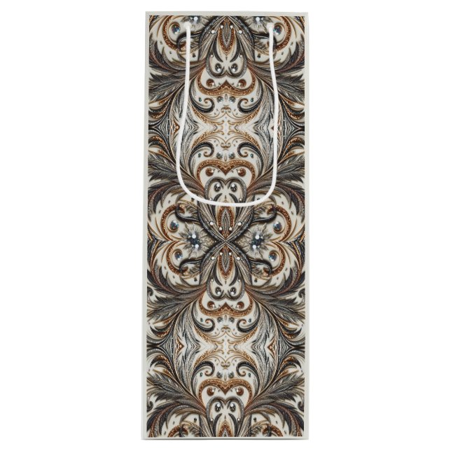 Glittering floral pattern with gemstone wine gift bag (Front)