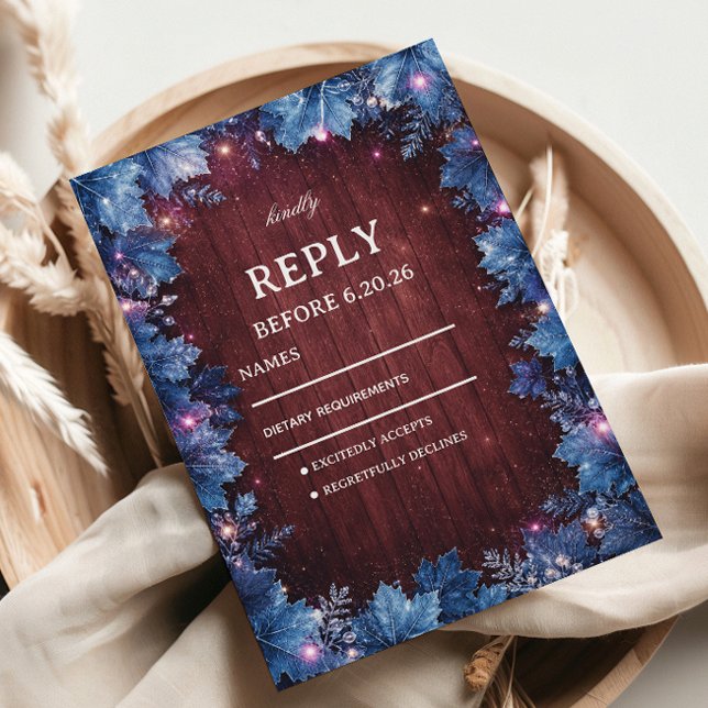 Glittering Frosted Leaves Encircle RSVP Card (Creator Uploaded)