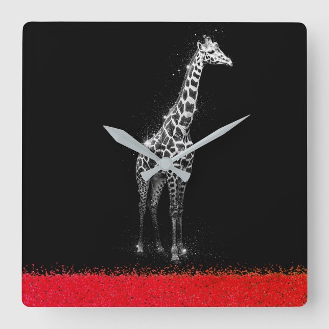 Glittering Giraffe Square Wall Clock (Front)
