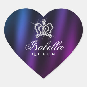 Glittering Glamour Crown Blue Purple Heart Sticker