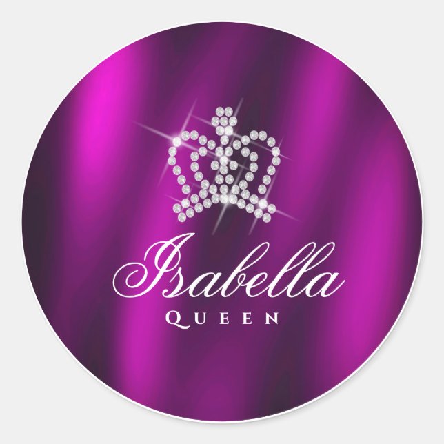 Glittering Glamour Crown Purple Classic Round Sticker (Front)