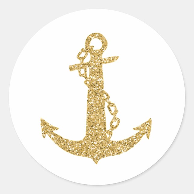 Glittering Gold Anchor Classic Round Sticker (Front)