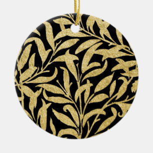 Glittering Gold and Black Leaf  Pattern Ceramic Tree Decoration
