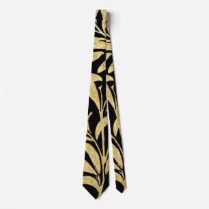 Glittering Gold and Black Leaf  Pattern Tie