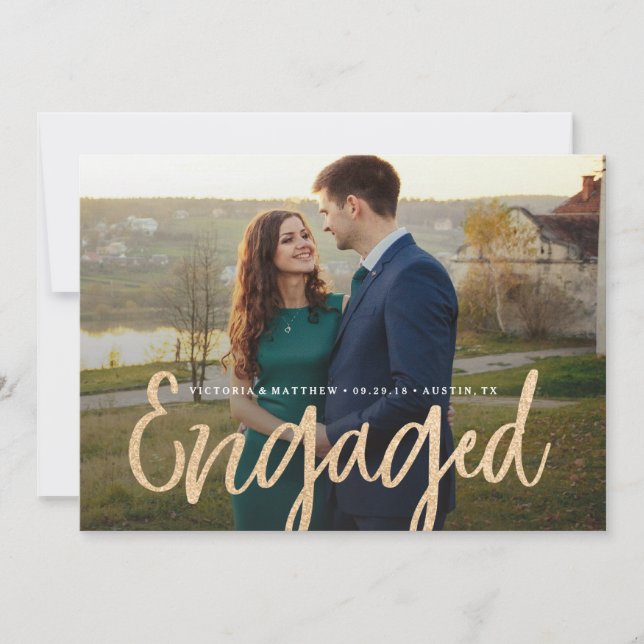 Glittering Gold Engagement Photo Announcement (Front)